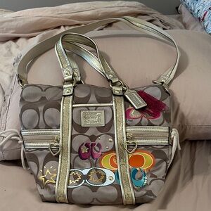 Coach Brown and Gold Shoulder Bag with Colorful Accents